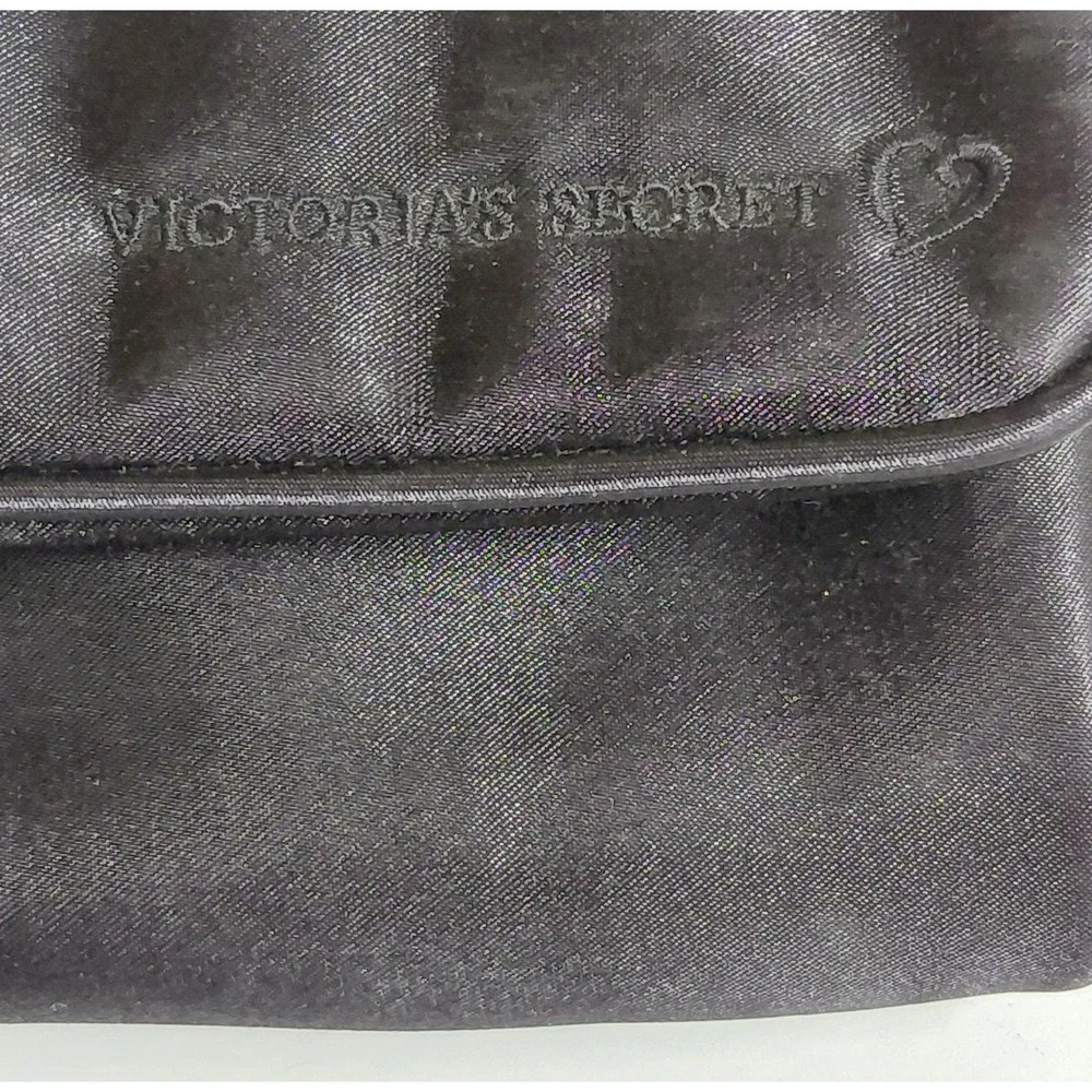 Vintage Victoria's Secret Black Satin Makeup Cosmetic Bag Pouch Mirror 90s Y2K